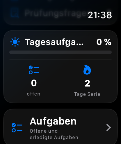 Tagesaufgabe und Lernfortschritt in KnowListic auf der Apple Watch