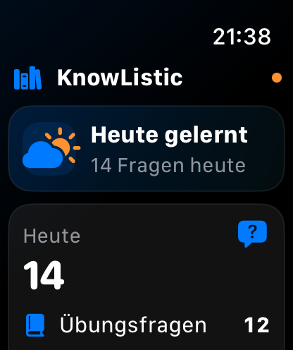 Heute gelernte Fragen in KnowListic auf der Apple Watch