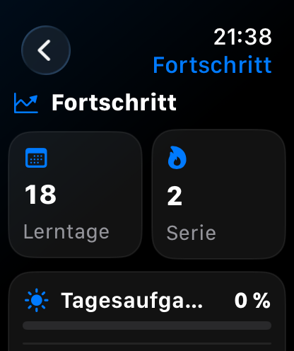 Lerntage und Serie in KnowListic auf der Apple Watch