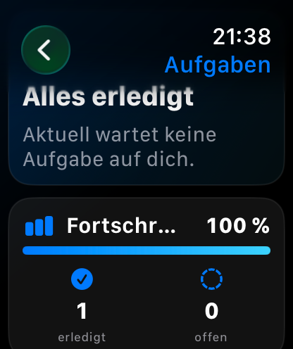 Erledigter Aufgabenstatus in KnowListic auf der Apple Watch