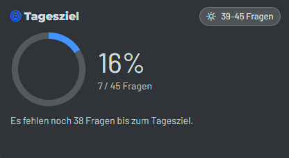 KnowListic Tagesziel mit Fortschrittsring und Restfragen