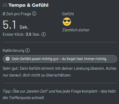 KnowListic Panel mit Tempo, Gefühl und Kalibrierung