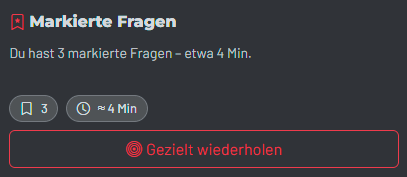 KnowListic Übersicht der markierten Fragen für Wiederholung