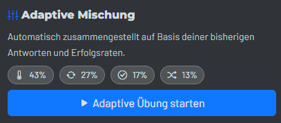 KnowListic Ansicht der adaptiven Mischung mit unterschiedlichen Themen